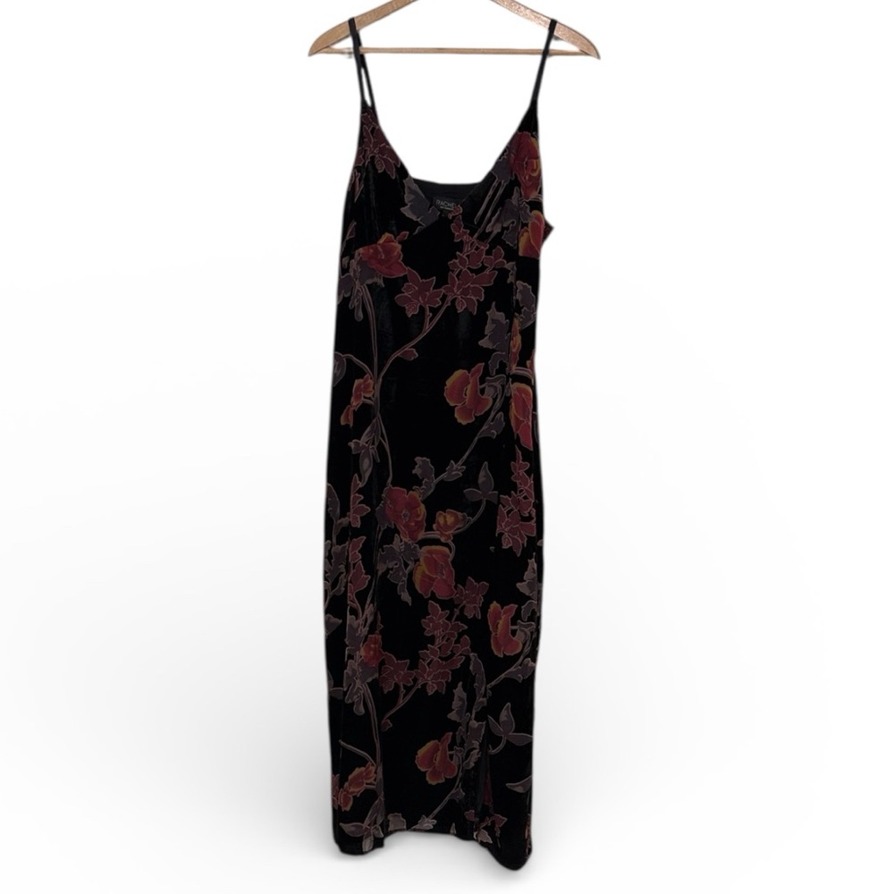 Rachel Zoe Maxi Slip Dress Size 10 Black Velvet Burnout Floral Dark Romantic NEW